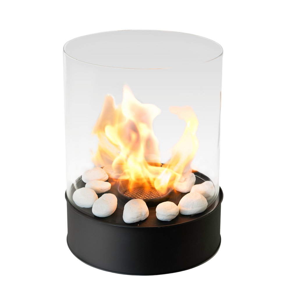 PLANIKA Chantico Glassfire TableTop Ethanol Fireplace Dia25 H36cm Indoor/Outdoor with black steel base