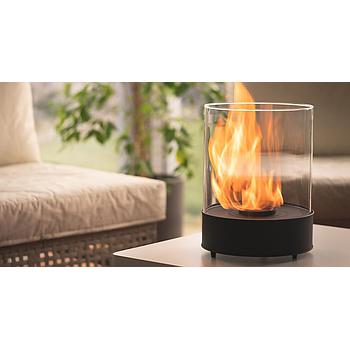 PLANIKA Chantico Glassfire TableTop Ethanol Fireplace Dia25 H36cm Indoor/Outdoor with black steel base